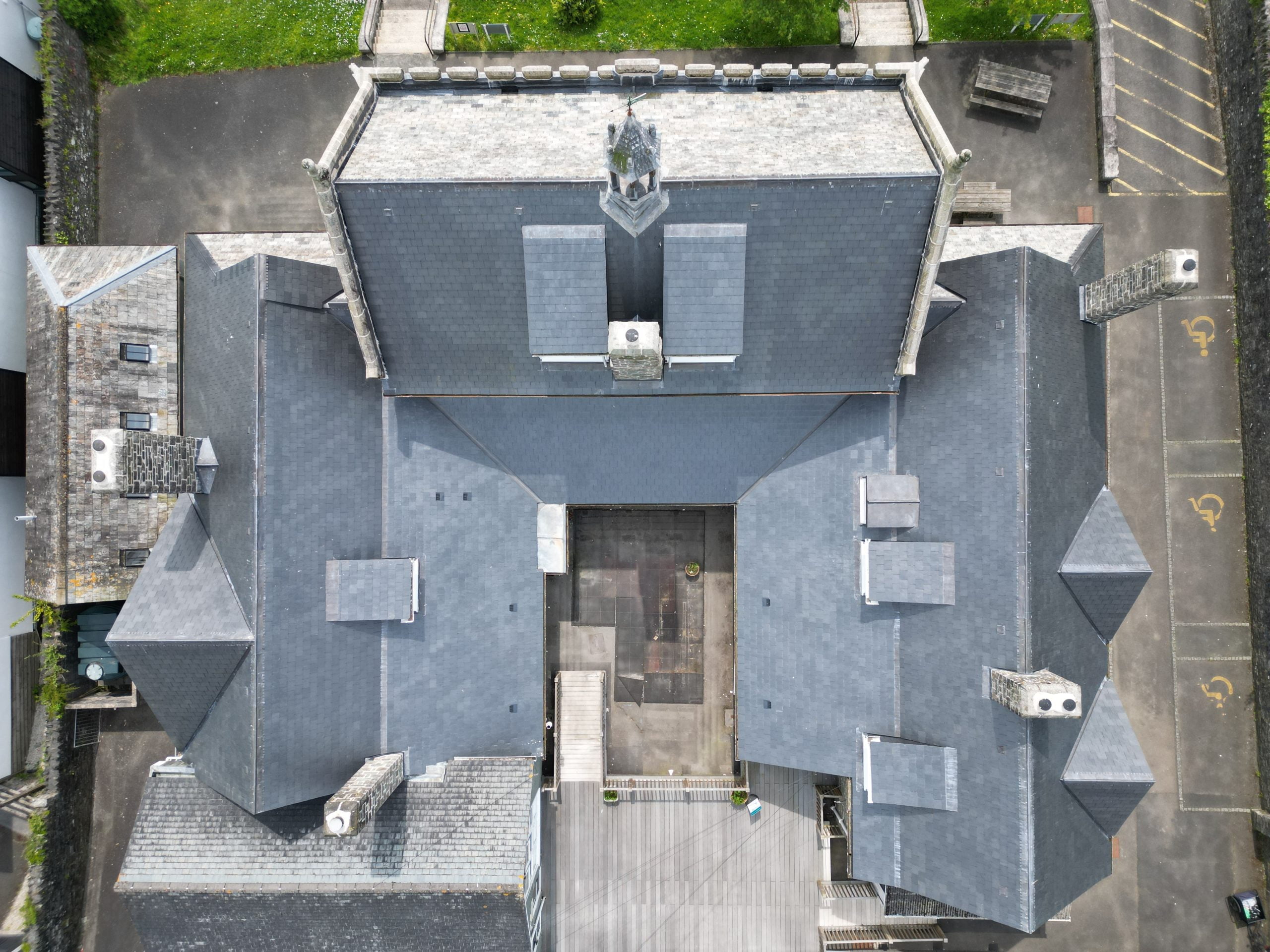 drone shot from a tiled roof